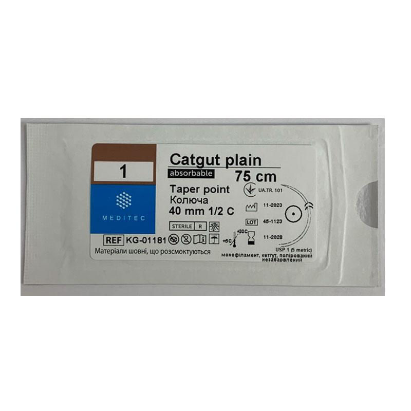 Матеріал шовний хірургічний, що розсмоктується кетгут, USP 1, монофіламентний, жовтий, довжиною 75 см